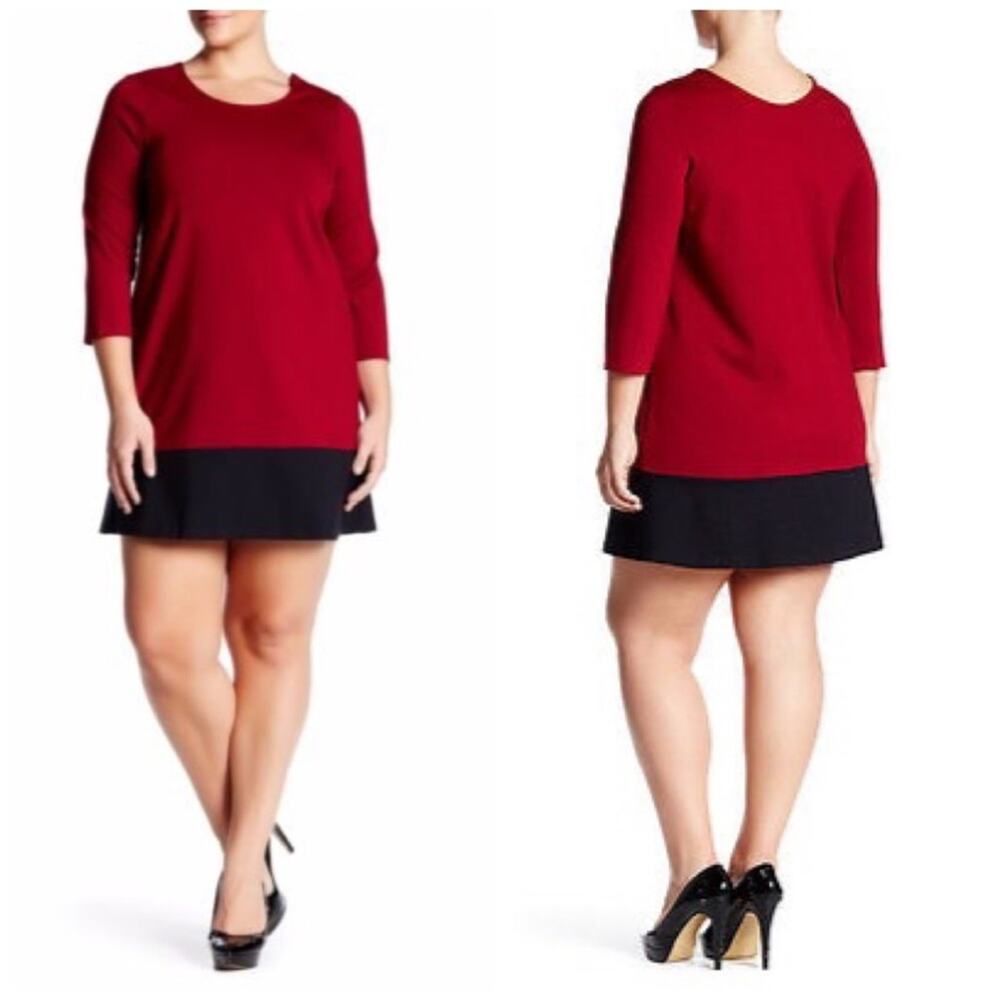 Leota‎ Women's Burgundy and Black Colorblock Shift Dress Size XL
